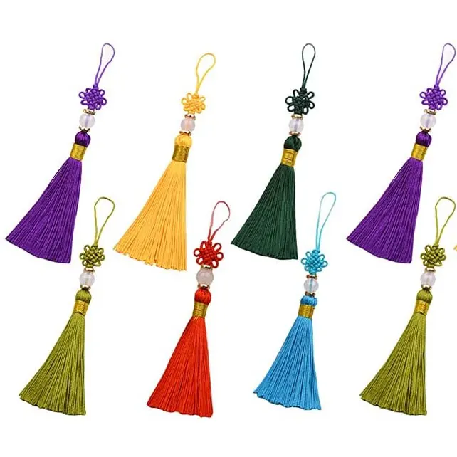 12pcs Mini Tassel Hand-Woven Chinese Knots Beaded Tassel for Jewelry Making Souvenir Bookmarks DIY Craft Accessory