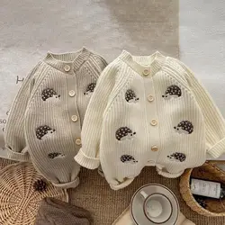 2025 Winter New Baby Long Sleeve Knitted Romper Cartoon Embroidery Infant Boy Girl Thick Warm Jumpsuit Newborn Toddler Clothes