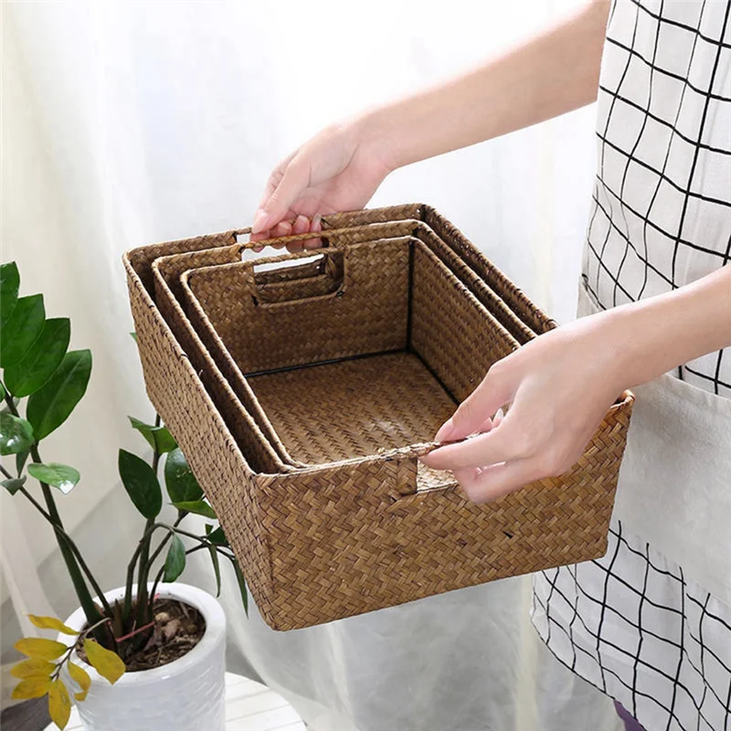 Плетеная корзина из морских водорослей LICE — плетеное хранилище из натуральной соломы для фруктов, хлеба, полотенец, идеально подходящее для дома и кухни