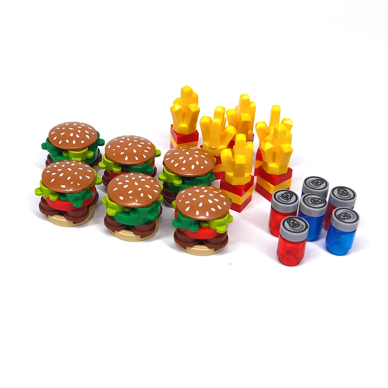 MOC Mini Food Kitchen Accessories Hamburger Combo Building Blocks Parts Fast Food Cake Snack Bar DIY Bricks Toys for Children