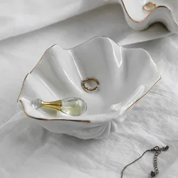 AhunderJiaz Light Luxury Ceramic Fruit Platter Creative Jewelry Storage Tray Desktop Creative Shell Display Disk Home Decoration
