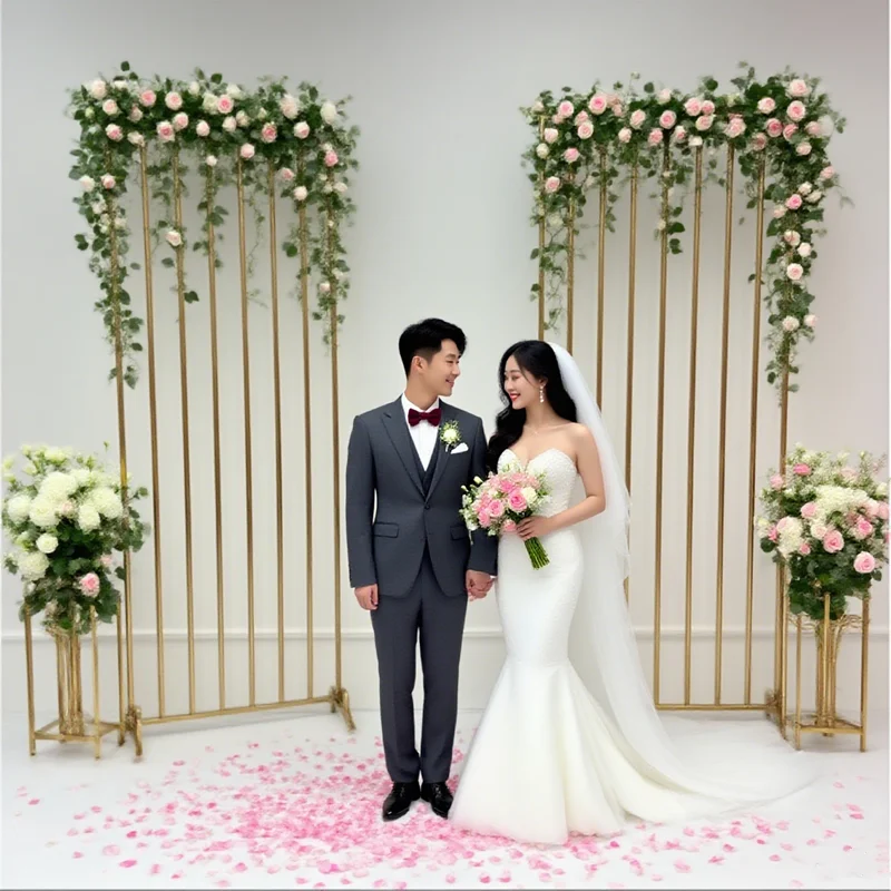 

6.5ft Square Shiny Gold Metal Iron Shelf Home Decoration Balloons Flowers Frames Wedding Scene Decoration Props Party Supplies