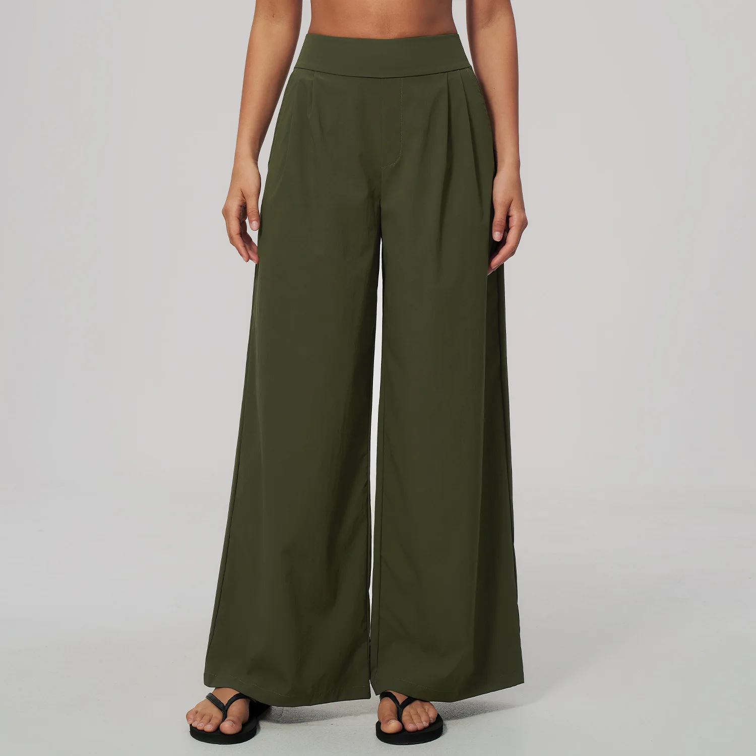 New Women's Yoga Bell Bottoms Fitness Running Workout Gym High Waist Pleated Wide Leg Pants Side Pockets Leggings Tights Push Up