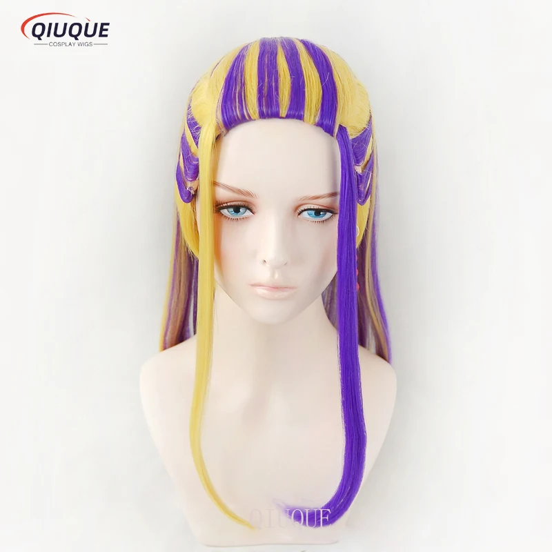 Anime Wakasa Imaushi Cosplay Wig Golden Purple Heat Resistant Synthetic Hair Wigs + Earrings + Wig Cap