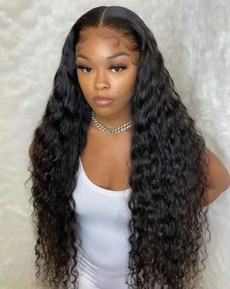 30 40 Inches Deep Wave 13x6 HD Transparent Lace Front Human Hair Wig 13x4 Curly Wave Lace Frontal Wigs For Women 180 Density