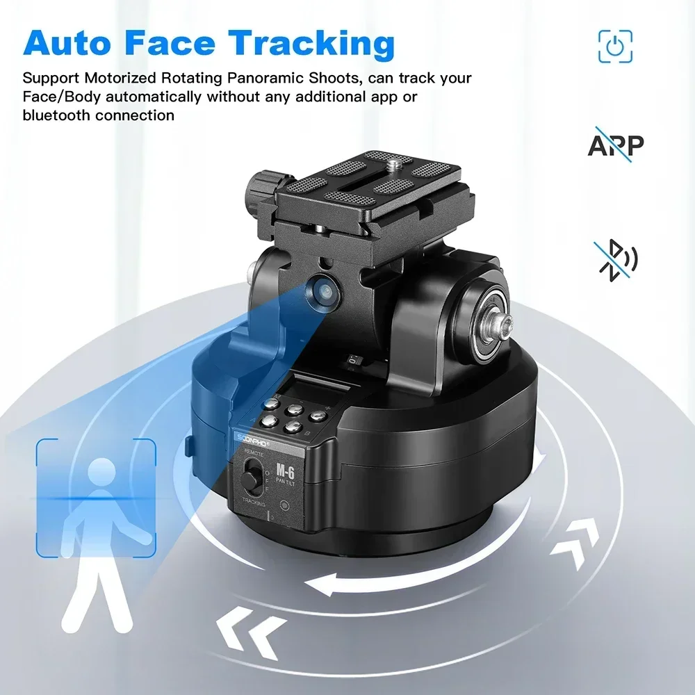 M6 Auto Face Tracking Motorized Rotating Panoramic Tripod Head AI Smart Face Body Tracking Remote Control Pan Tilt Head