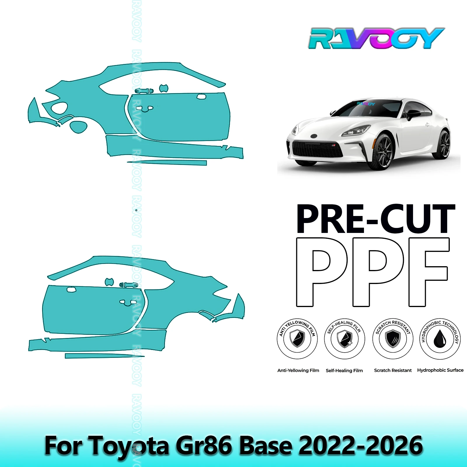 

For Toyota Gr86 Base 2022-2026 8.5mil Clear Matte Pre-Cut PPF Door & A/B Pillar Kit TPU Paint Protection Film Set