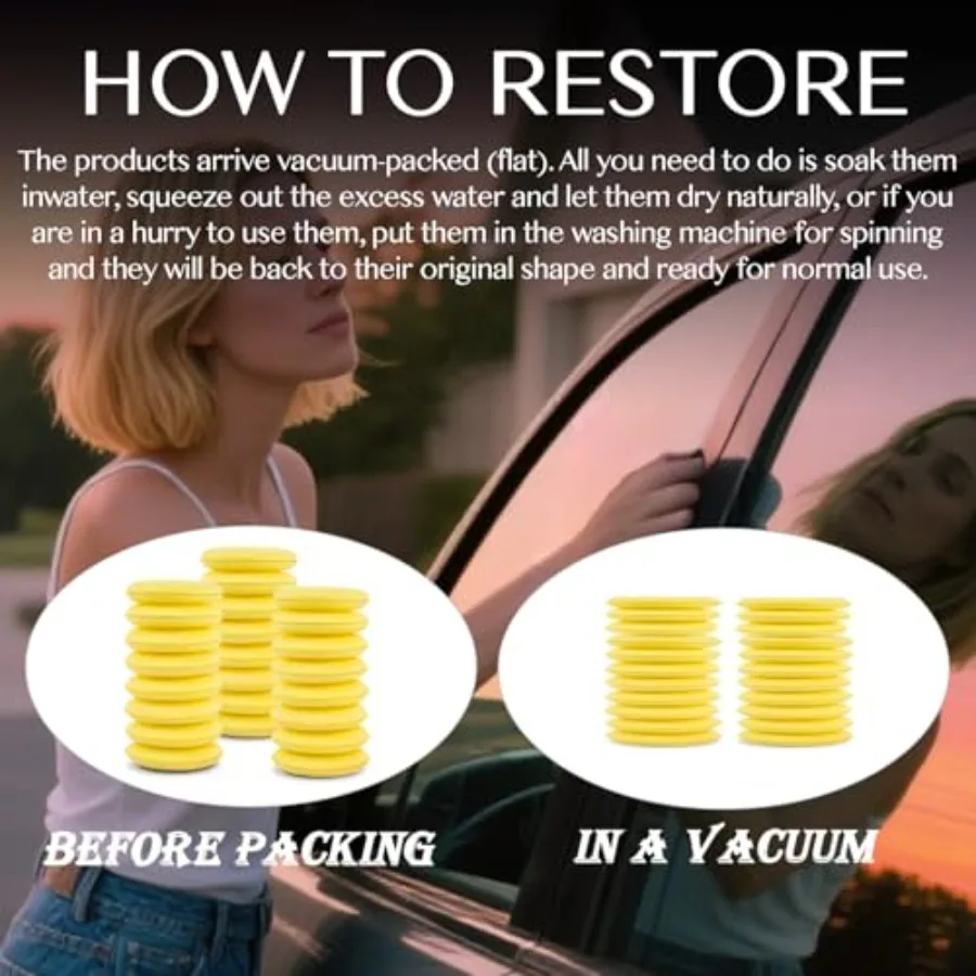 แผ่นฟองน้ำสำหรับขัดเคลือบสีรถยนต์ ขนาด 4 นิ้ว แบบกลม สำหรับงานดูแลรักษารถยนต์และทาแว็กซ์ แพ็ค 24 ชิ้น สีเหลือง