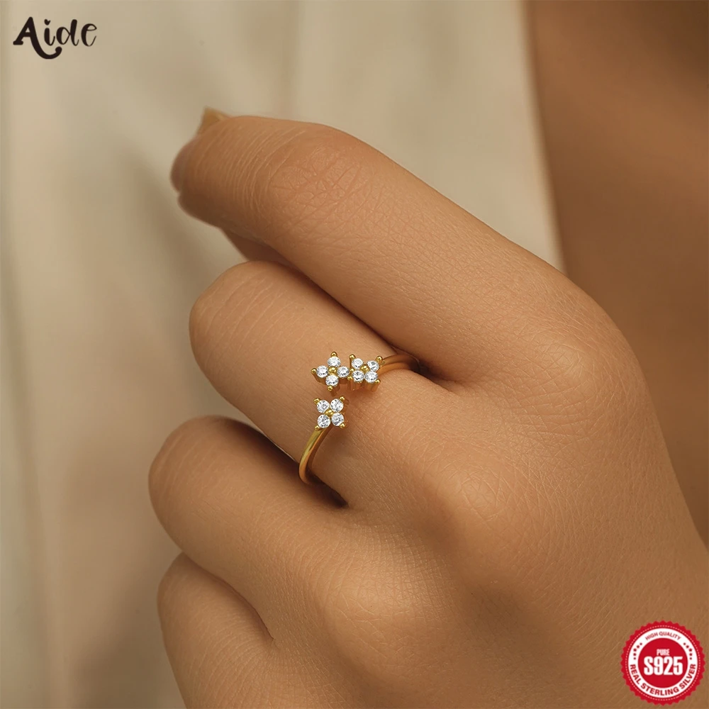 Aide 925 Sterling Silver Boho Zircon Rings For Women Gold Color Vintage Flower Rings Lovers Gifts Necklace Pulsera Fine Jewelry