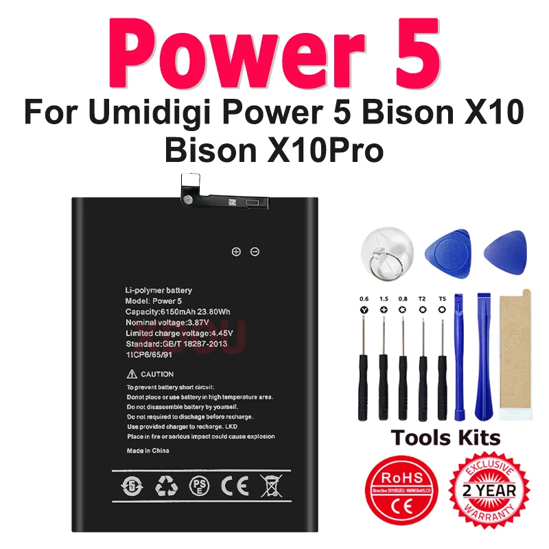 100% nueva batería de repuesto para teléfono móvil Power 5 de 6150mAh para UMI Umidigi Power 5 Bison X10 Bison X10 Pro
