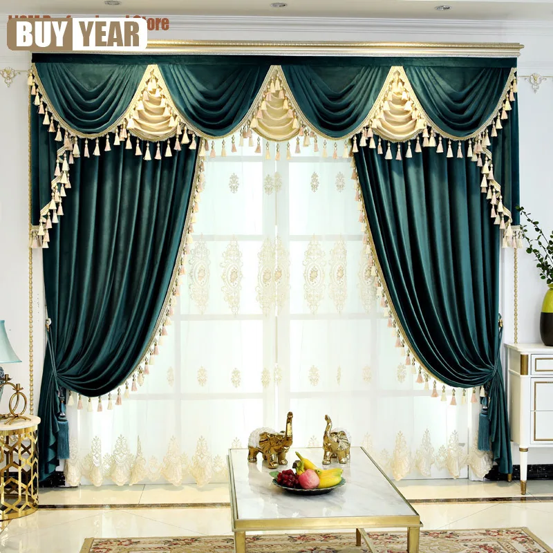 

Palace Luxury Elegant Curtains For Living Room Dining Bedroom European Style Matte Velvet Cloth High Shading Hotel Curtains