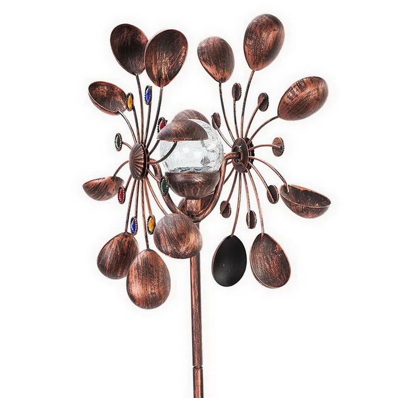 Garden Plug-In Sunflower Solar LED Lights Glass Ball Bronze Iron Double-Sided Rotating Ornaments Windmill Yard Outdoor Decor