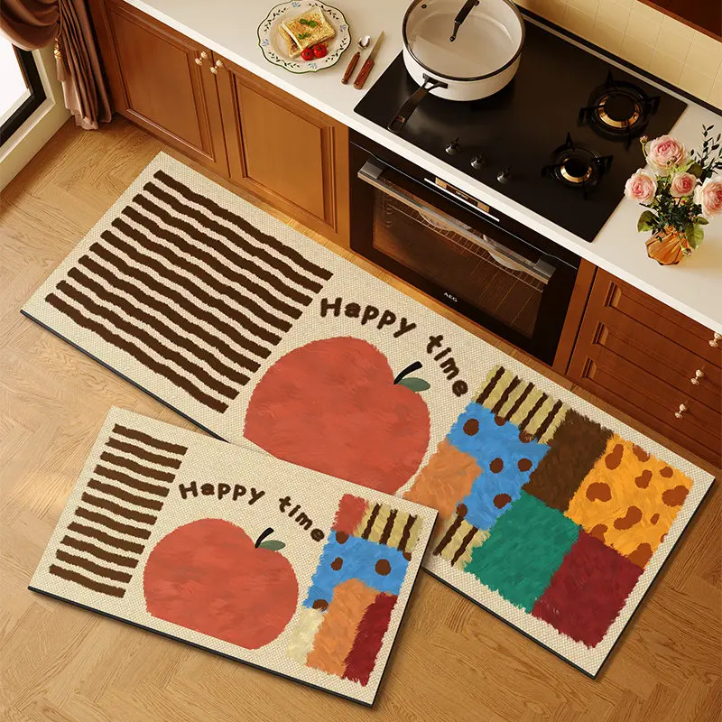 VIKAMA1/2pc Pumpkin Pattern Doormat Water-Absorbing Machine-Washable Entrance Hall Kitchen Rug Set for Home Furniture Decoration