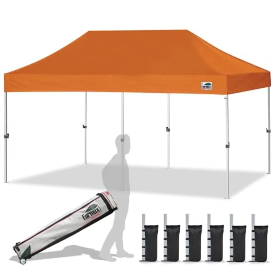 

USA ft Pop Up Canopy for Outdoor Events, Heavy Duty Steel Frame, White, UV Water Resistant with Patented No-Tip Rolling Storage