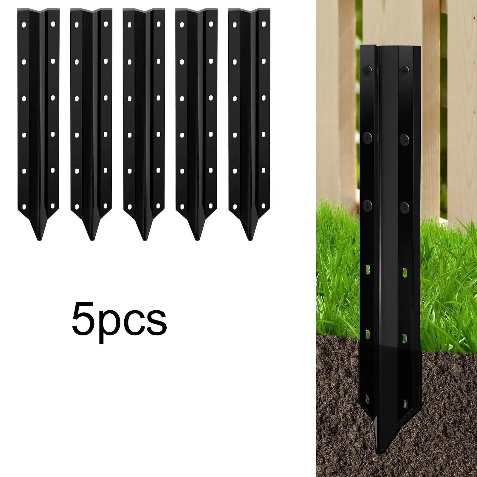 5Pcs/Set Fence Post Anchor Ground Stakes Repairing Tilted Wood Fence Post Repair Kit Replace for Outdoor Home Garden Backyard