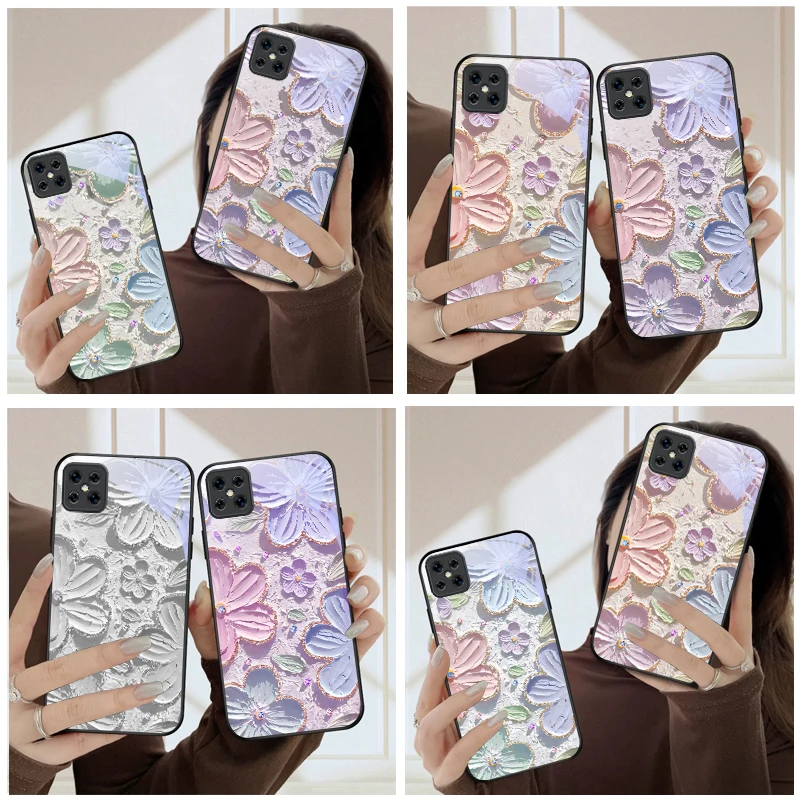 Cream Garden Flower Realm For Oppo Reno 13/Reno 12/Reno 11 5G/Reno10/Reno 5 4 Lite/Reno 6Pro+ 12F 13F 11F Black Glass Phone Case