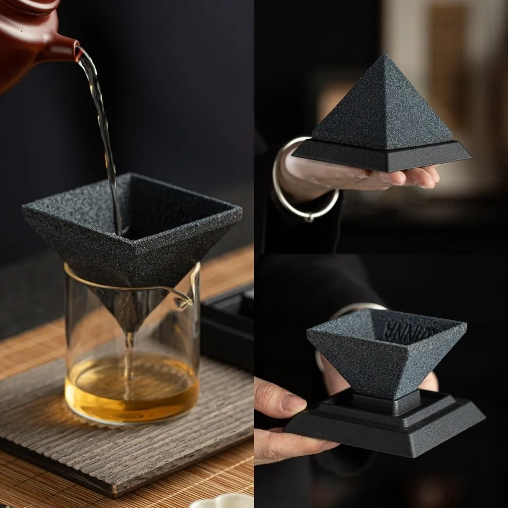 Tabletop Decoration Inverted Pyramid Tea Strainer Iron Base Teas Ceremony Ceramic Micropores Tea Infuser Triangular Black