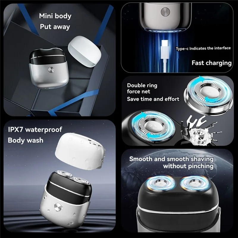 Top Verkauf Elektrische Rasierer Bart Rasierer Mini Tragbare Magnetische Rasierer Kopf Tasche Größe Männer Dunkelgrau