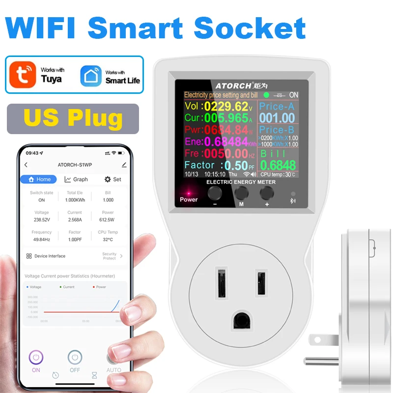 16A Tuya WIFI Smart Steckdose AC220V 110V Digital Wattmeter EU Stecker Stromverbrauch Power KWH US AU FR Power energie Meter