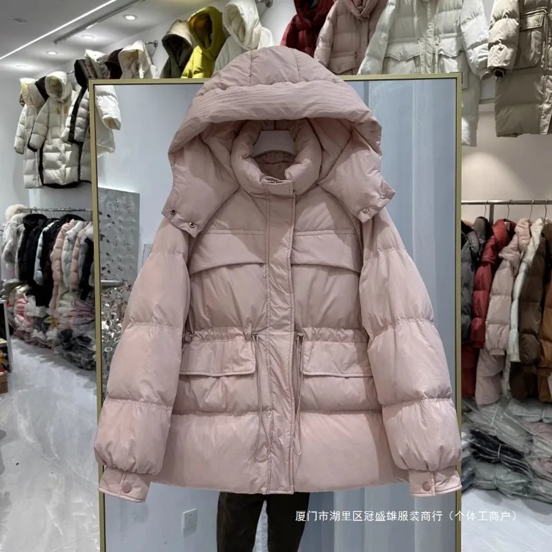 

Новый пуховик на талии, корейская версия, зимняя модная толстая маленькая куртка с капюшоном на утином пуху