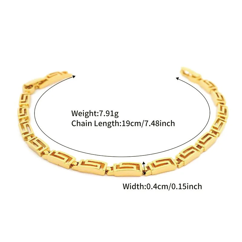 XP Jewelry --( 19  cm x 4 mm ) 24 k Pure Gold Plated Square Bracelets For Women Men Fashion Elegant Jewelry