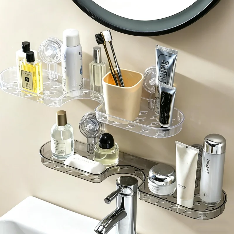 2-Pack of Suction Cup Faucet Storage Racks in Random Colors, No-Drill Faucet Storage Rack for Washbasin, Toilet, Bathroom Sink, Bathroom, Restroom, Washbasin, Suction Cup Bathroom Storage Rack
