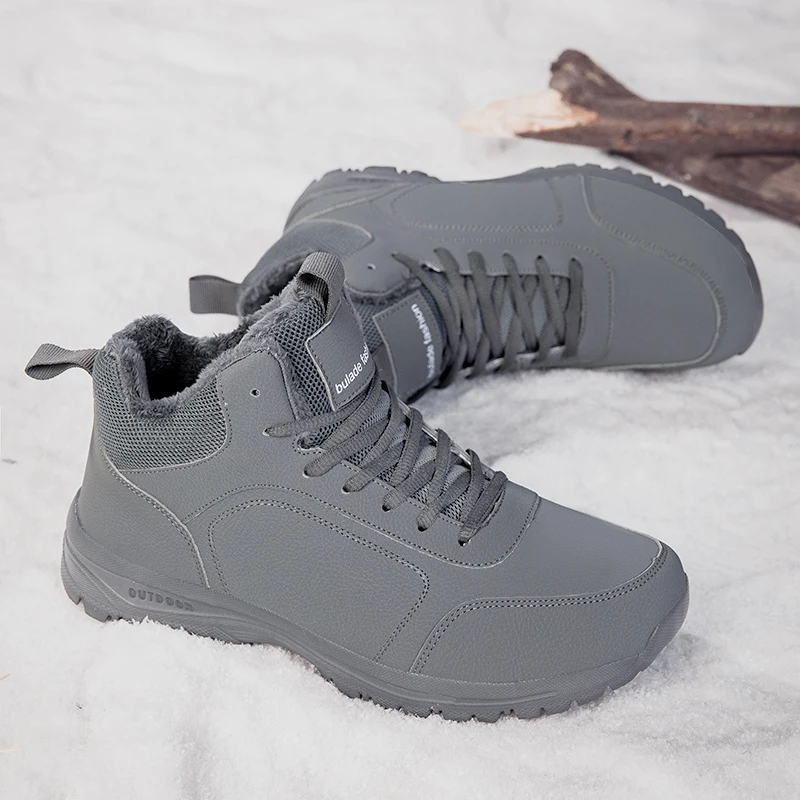Men Snow Boots Winter Plush Warm Cotton Boots Waterproof Leather Boots for Men Outdoor Non Slip Trekking Boot Casual Ankle Botas