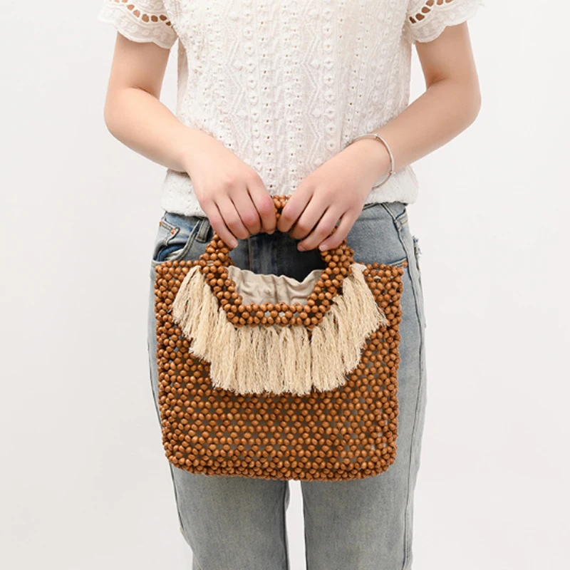 

Новая ручная тканая сумка, модная женская сумка с кисточками из бисера, повседневная дорожная сумка-тоут с кисточками