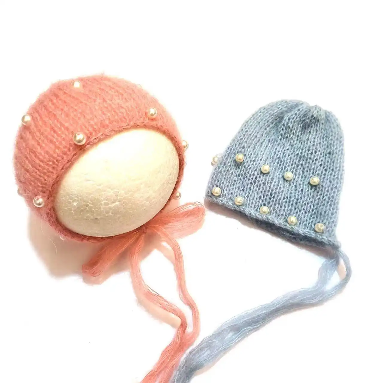 Hand-knitted Mohair Hat Newborn Photography Props  Plastic Pearl Cap