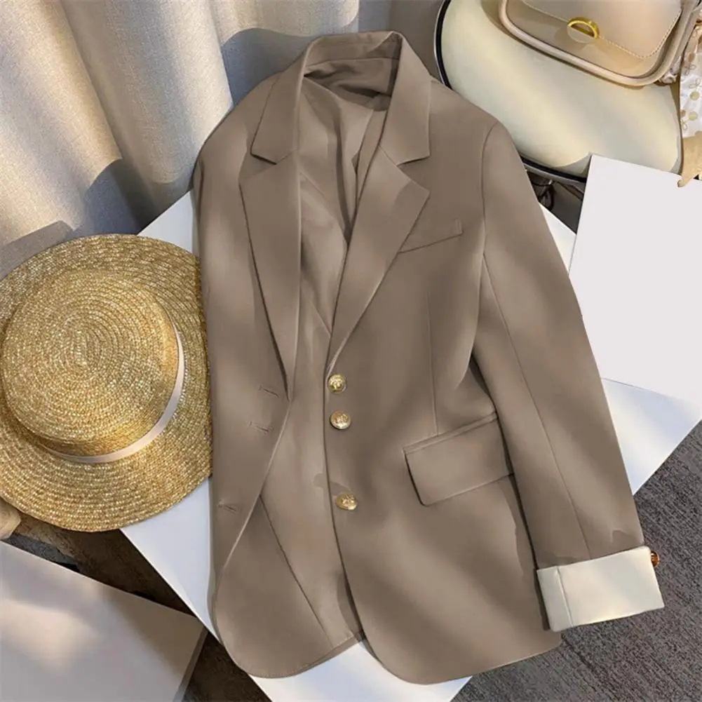

Women Suit Coat Lapel Long Sleeve Single Breasted Suit Jacket with Flap Pockets Loose Fit Basic Solid Color Office Commuting Out