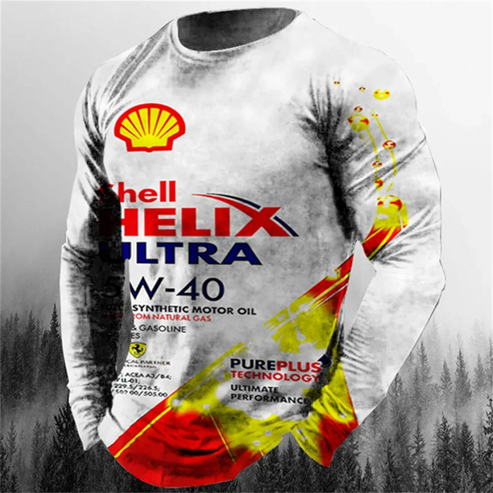 Men's Casual Long Sleeve Motorcycle Style Print Worn Out T-shirt