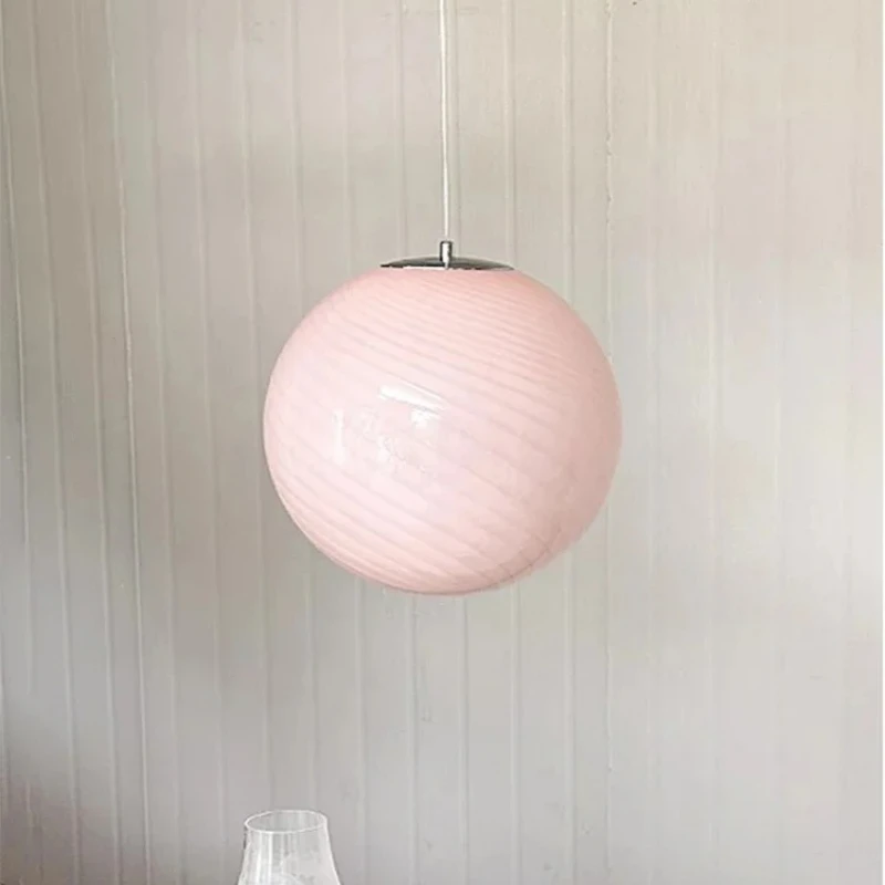 Glass Lollipop Ball Pendant Light LED Children's Room Cafe Macaron Pink Blue Beige Hanging Lamp Home Bedroom Lighting Fixture
