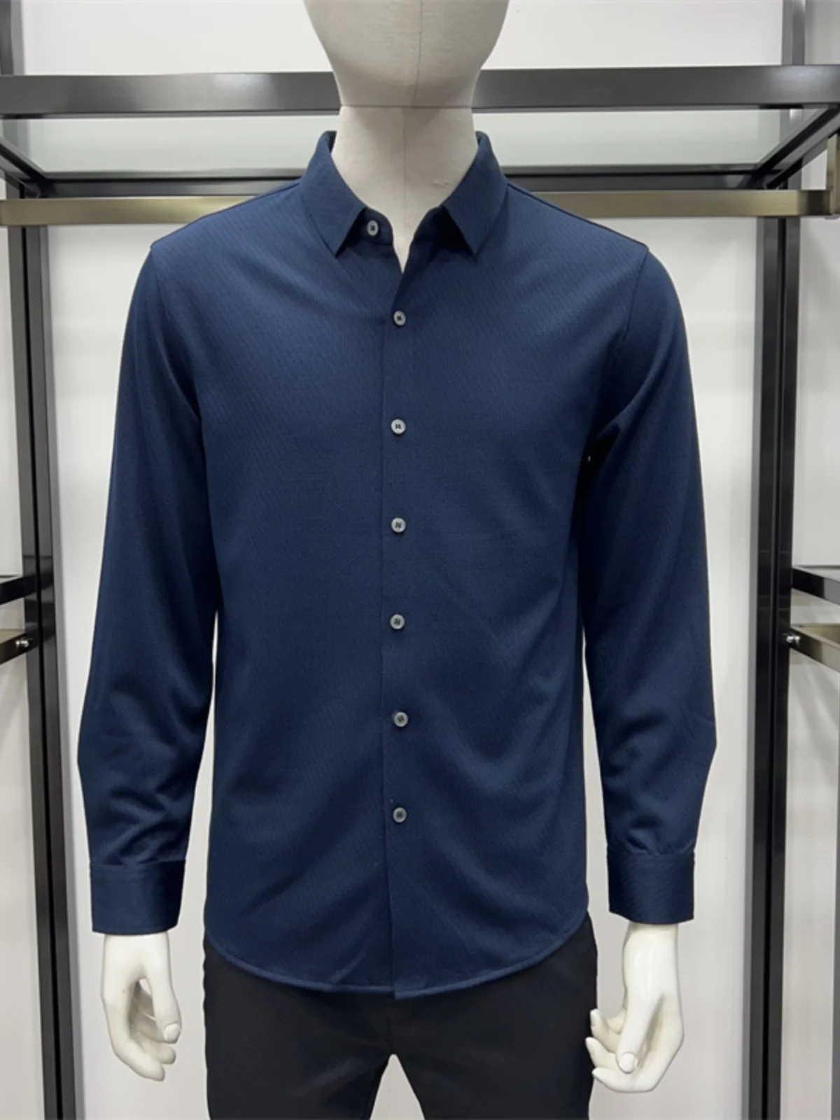 

Non-Saints Men's Busin Casual down irt T-irt Elastic Anti-Wrinkle Autumn Winter Faion Ci Stand Fit Button Detail