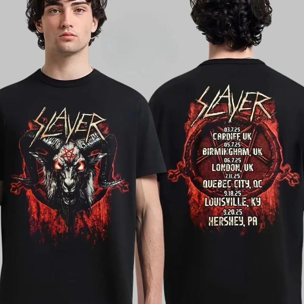 Brand New Slayer Farewell Tour Merch Skull Throne Art Double-Sided T-Shirt, Printed with Tour Dates, High-End Luxury, Unisex