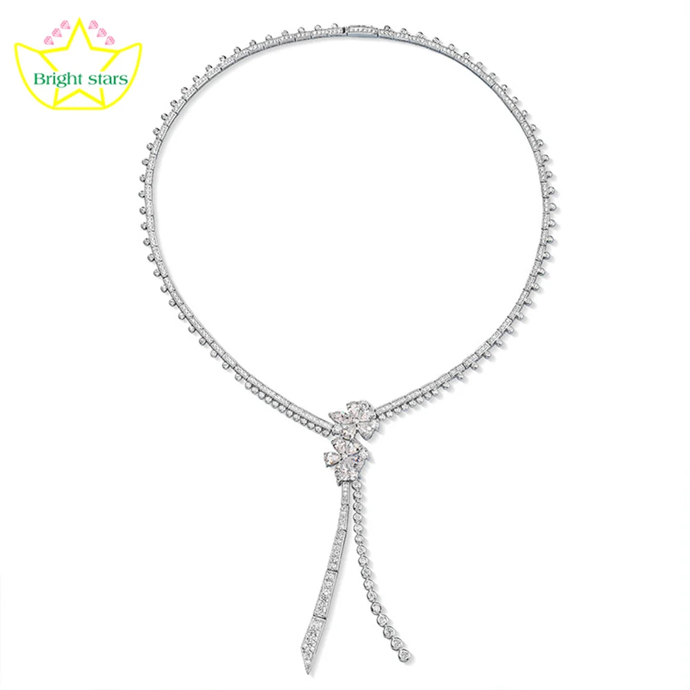 

Bright Stars 925 Sterling Silver Cross Necklace for Women sakura fringe set chain synthetic zircon diamond necklace fine jewelry