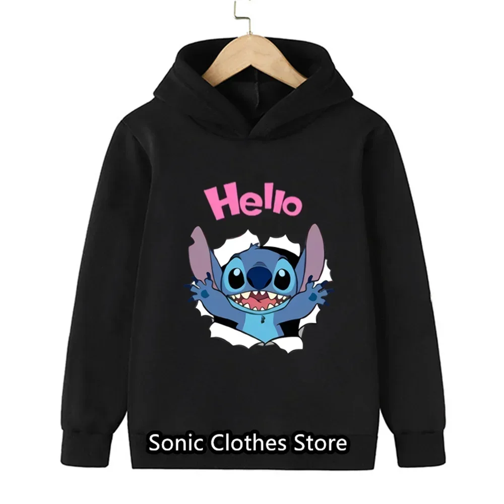 Children Hoodies Stitch Kawaii Fashion Pullover Sweatshirt Anime Manga Cartoons Girls Boy Kids autumn Casual Clothes Tops