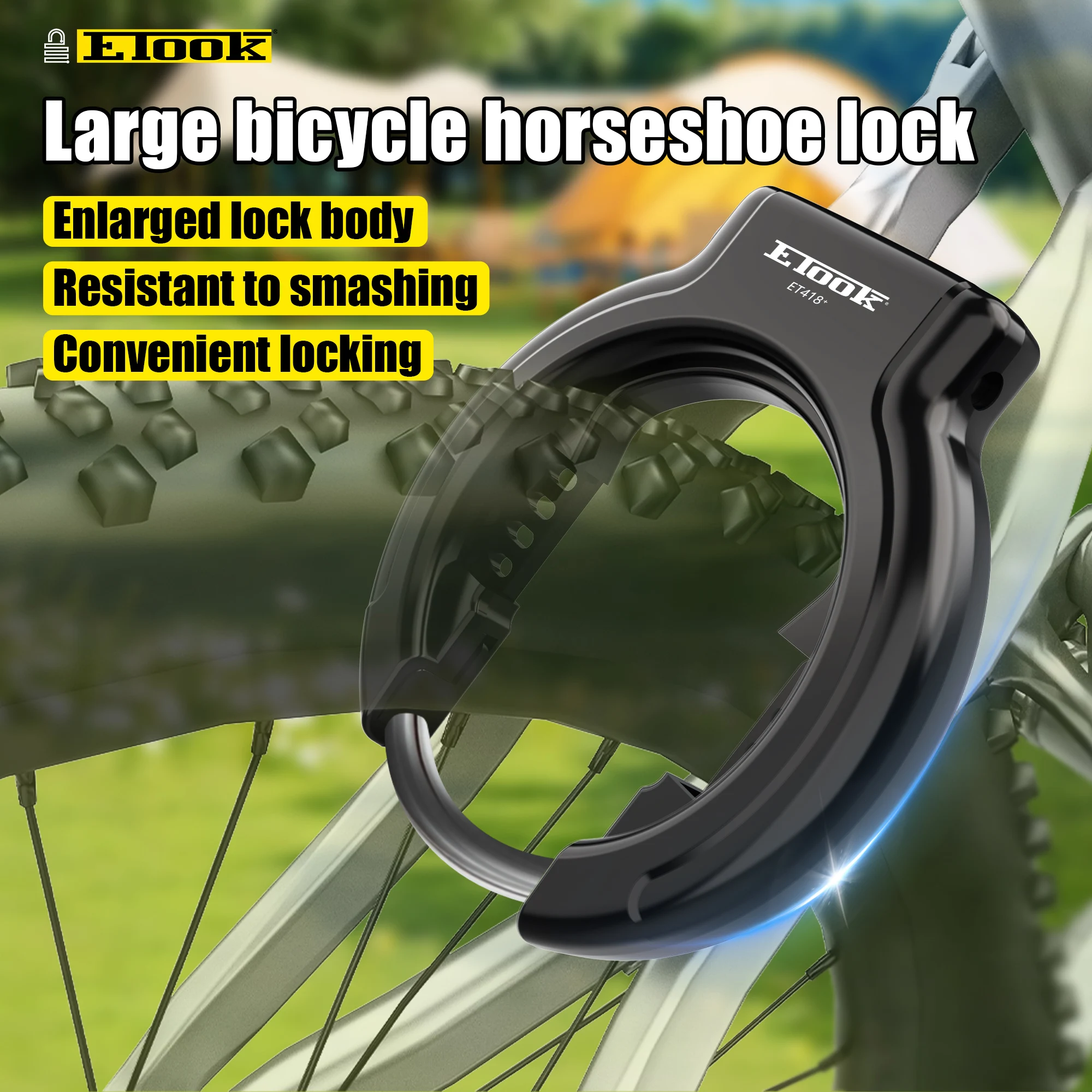 

Замок-подкова ETOOK для велосипеда, противоугонный, из закаленной стали, с защитой от сверления, для крепления на раму и колесо, для велосипедов с толстыми шинами 3 дюйма