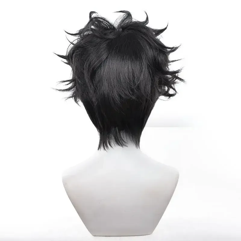 Wig Cosplay Anime dandanan Ken Takakura pria rambut palsu pendek keriting hitam Wig sintetik tahan panas properti pesta Halloween