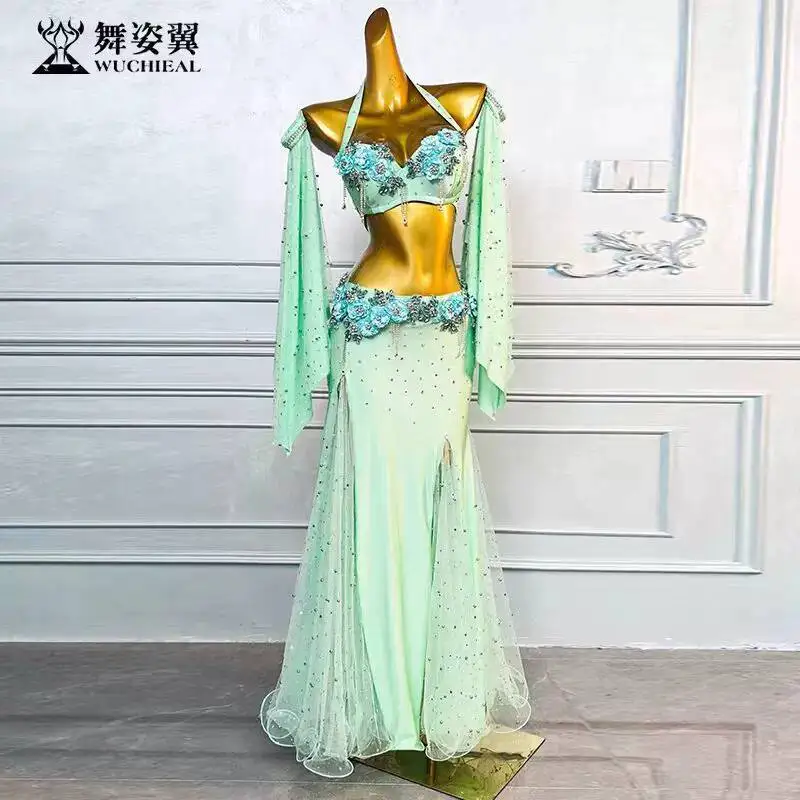 

Dancing Wings Mint Green 2026 New Belly Dance Set Performance Practice Outfit Oriental Dance Bra and Skirt