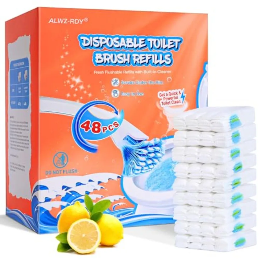 Toilet Cleaner Refill Pads 48ct Disposable Scrubber Refill Fresh Bowl Pads for Bathroom, Lemon Scent
