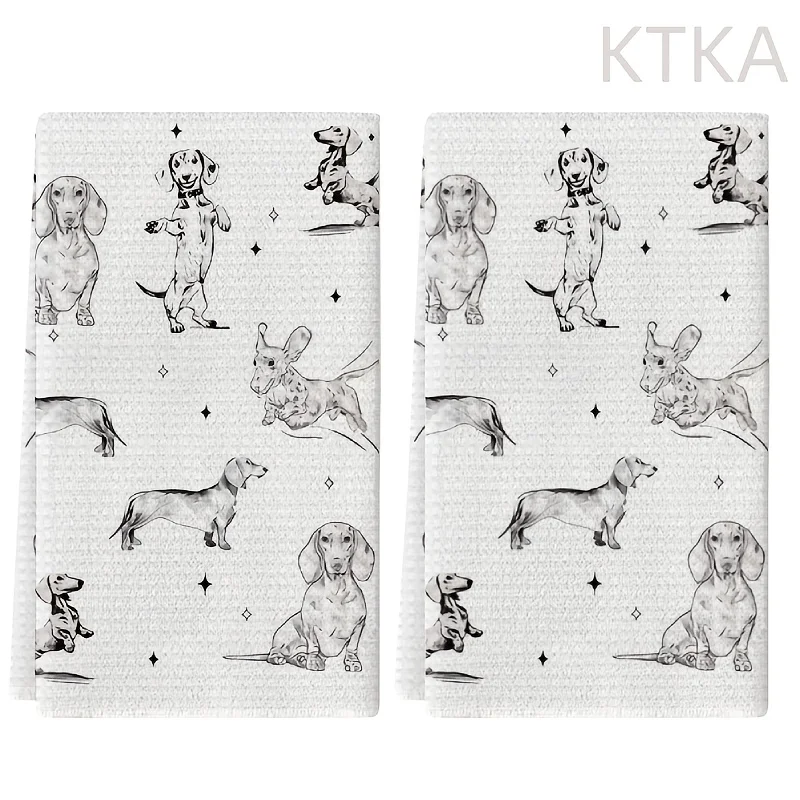 1/2 pack, cute sausage dog star design kitchen towel, dish towel