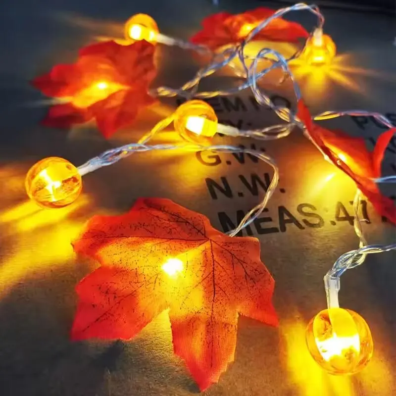 1PC 10/20LEDs Pumpkin Maple Leaves String Lights Battery Powered Fairy Lights Christmas Halloween Party Decorations