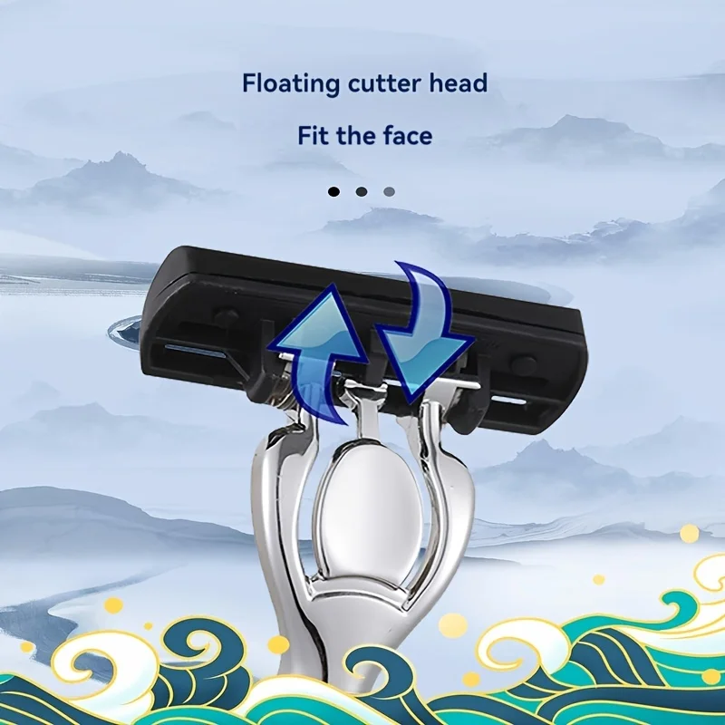 مقبض ماكينة حلاقة من الفولاذ المقاوم للصدأ ماكينة حلاقة قديمة الطراز للرجال ذات ستة طبقات وحامل سكاكين معدني يدوي #6