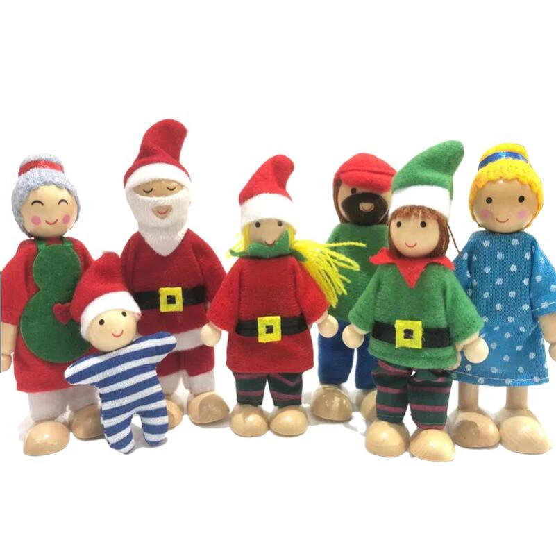 Wooden Doll Toys Set Dollhouse Family Dolls Figures Dressed Characters Children Kids Pretend Toy Gifts