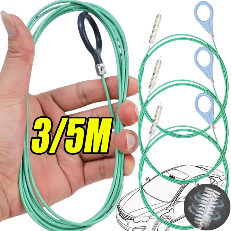 3/5m Drain Hole Cleaning Brush Flexible Car Drain Dredge Sunroof Cleaning Scrub Brush Tool Accessories Skylight Drain Pipe Brush