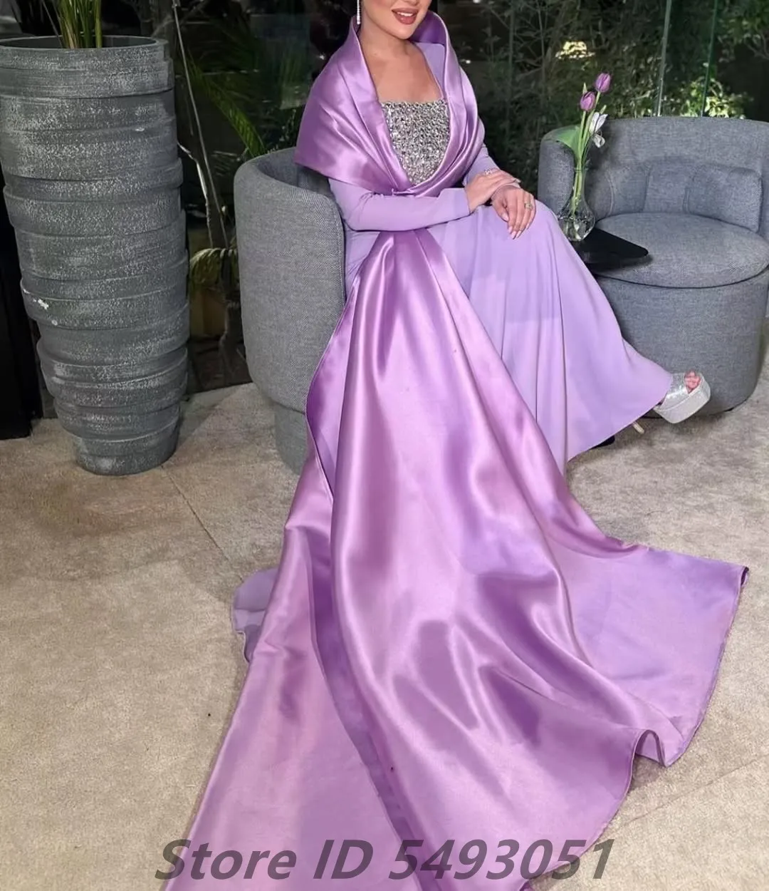 Sevintage Lavender Mermaid Evening Dress Crystals Long Sleeve Saudi Arabic Prom Party Gown Floor Length Customized