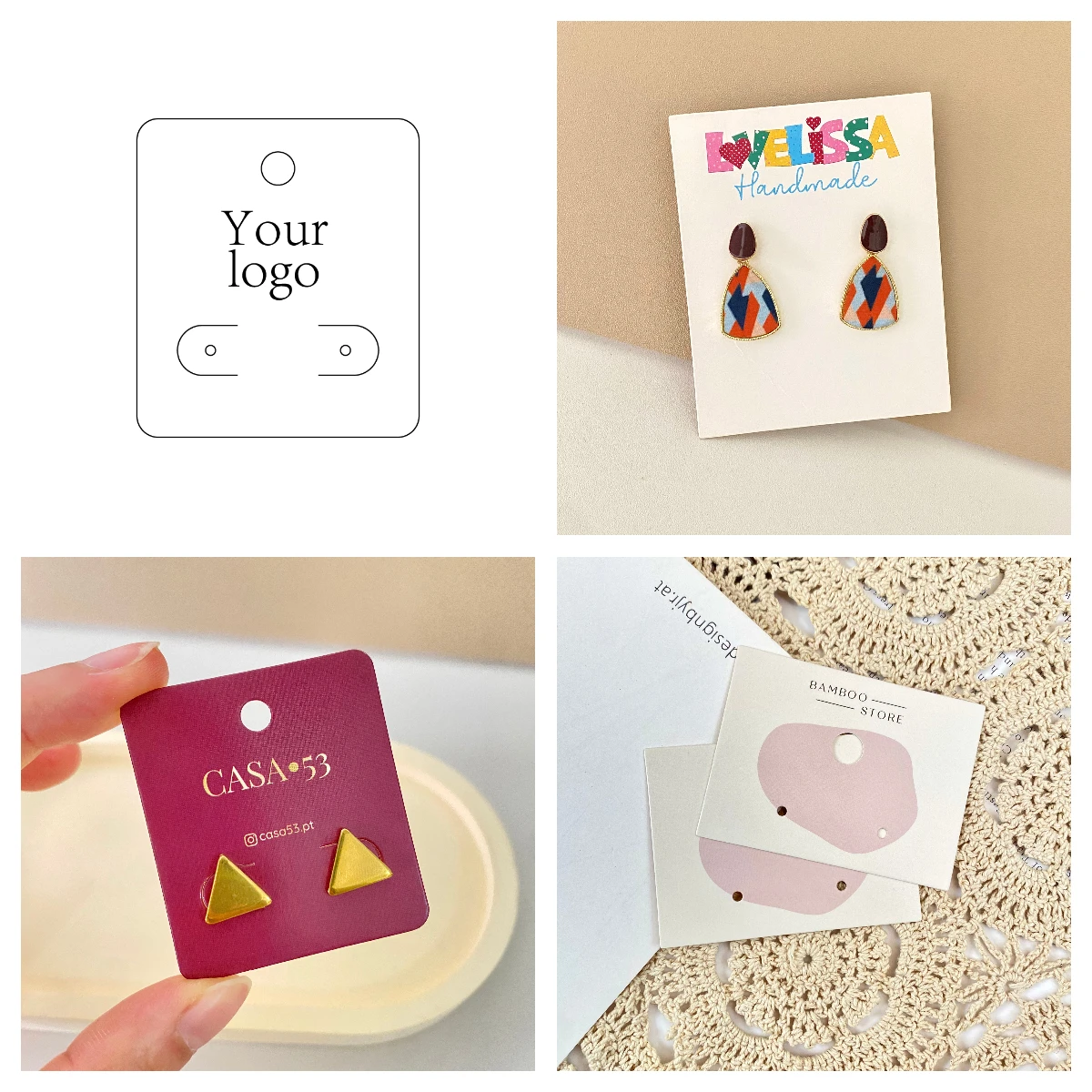 100pcs White Black Brown Kraft Paper Personalize Logo Custom Jewelry Card Earrings Necklace Bracelet Holder Display Pacakging