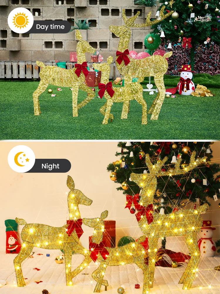 Christmas Decoration Outdoor Light Up Deer Reindeer Iron Art 2D Deer Christmas Decor Light Up Bucks Metal for Garden Party Decor