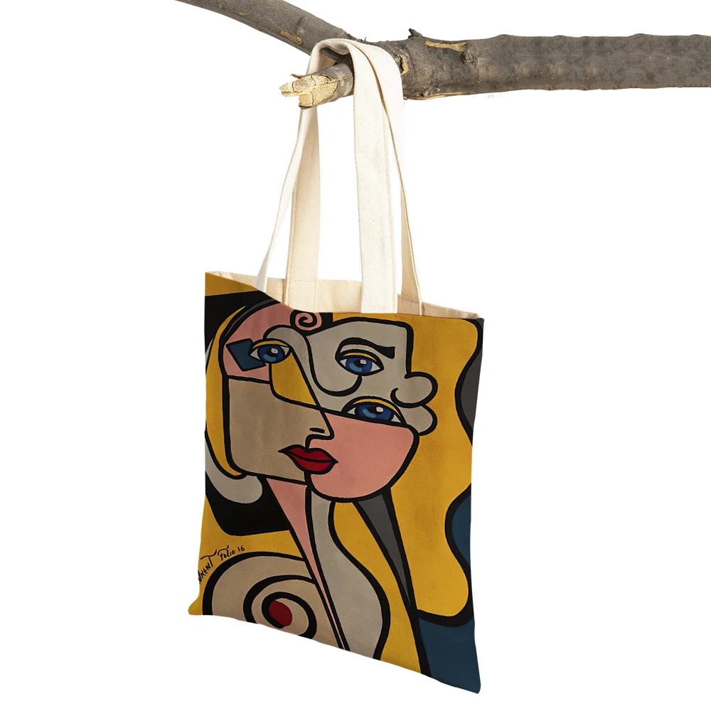 Picasso Abstract Art Anime Women Shopping Bags Double Sided Eco Casual Canvas Shoulder Handbag Vintage Shopper Bag