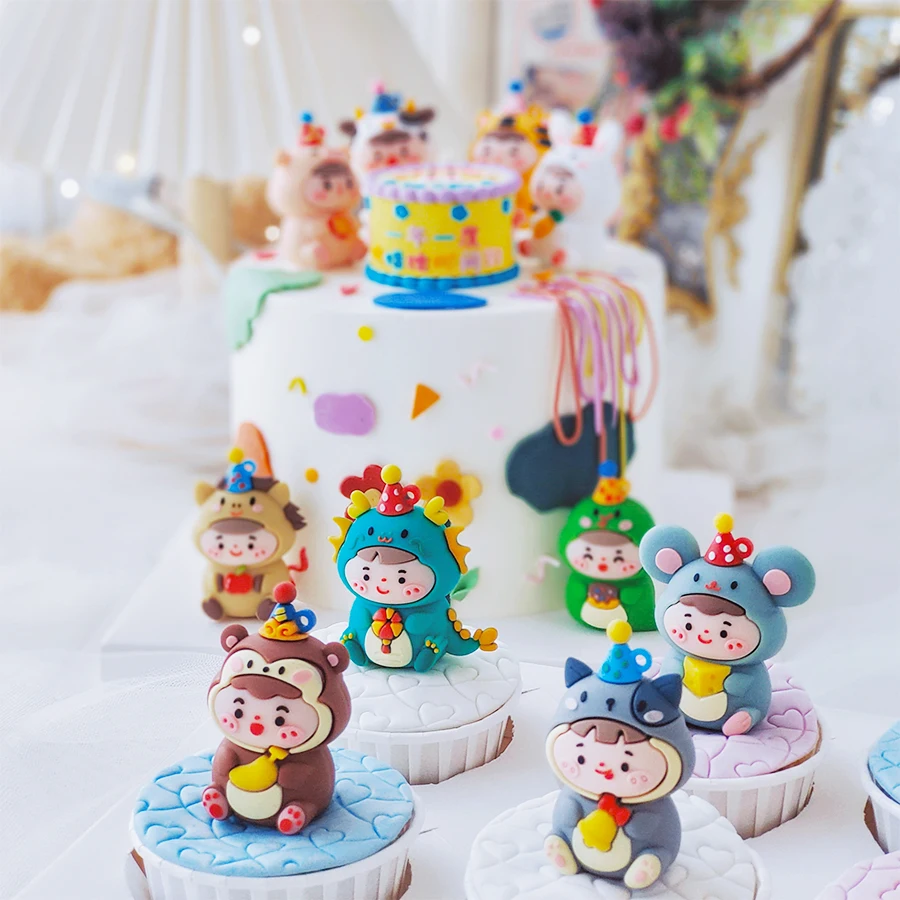 Hot Sale Cartoon Animal Party 3D Zodiac Tiger Baby Birthday Cake Decoration Baking Decoration Chinese Zodiac Decoration